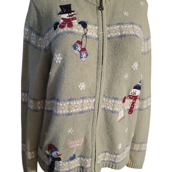 Croft & Barrow Festive Green Cardigan with Snowman Christmas Grandma Hoilday - Picture 2 of 3
